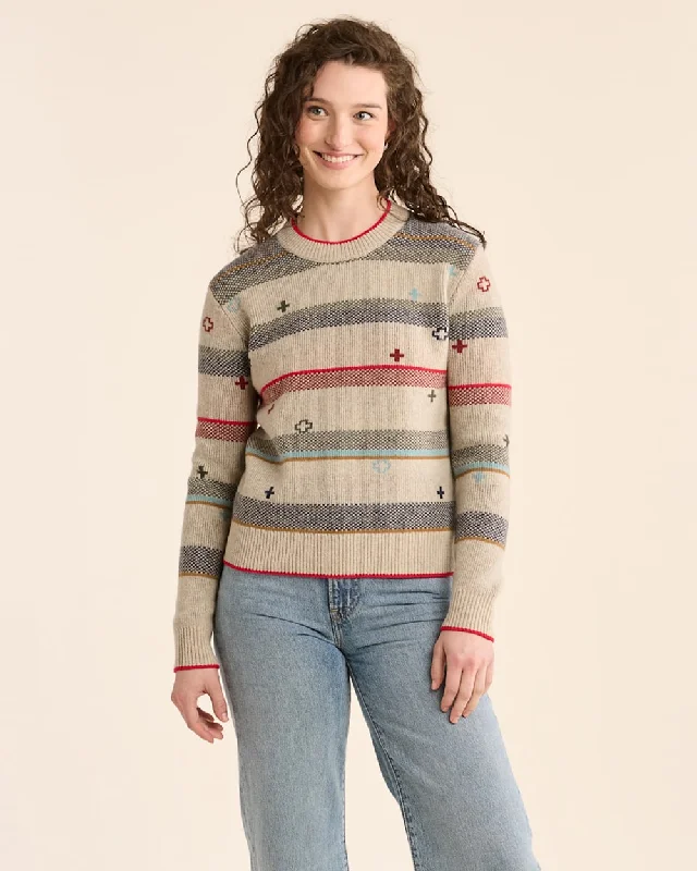 Graphic Merino Pullover Sweater<br>Oatmeal Heather Stripe Welt Pockets Slit Pockets Flap Pockets Graphic Merino Pullover Sweater<br>Oatmeal Heather Stripe Welt Pockets Slit Pockets Flap Pockets