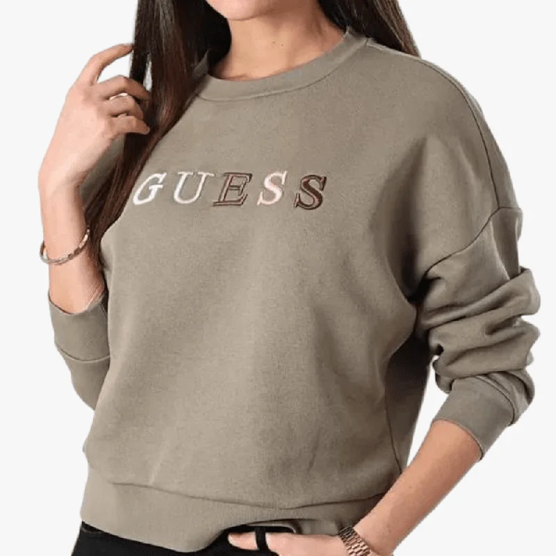 Guess Womens Clara Sweater Beige Beaded Sweater Sequined Faux Fur