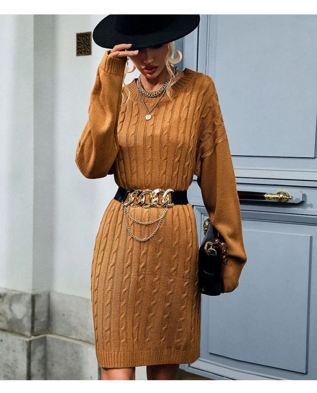 Women's Knit Solid Color Long Sleeve Round Neck Linen Pattern Sweater Dress Chenille Fabric Brocade Fabric Lace Fabric Women's Knit Solid Color Long Sleeve Round Neck Linen Pattern Sweater Dress Chenille Fabric Brocade Fabric Lace Fabric