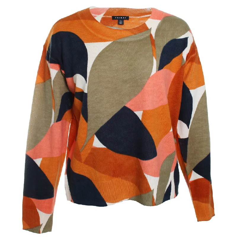 Long Sleeve Crew Printed Sweater Glossy Satin Silk