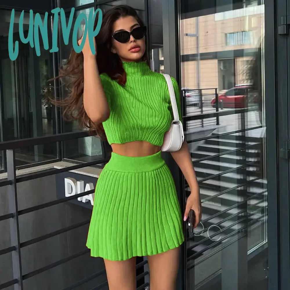 Lunivop Knitted Slim Sweater Skirt Set Women Fashion Two Piece Set Sexy Short Sleeved Cropped Tops Short Skirts 2 Piece Set Party Outfit Velvet Chenille Corduroy Lunivop Knitted Slim Sweater Skirt Set Women Fashion Two Piece Set Sexy Short Sleeved Cropped Tops Short Skirts 2 Piece Set Party Outfit Velvet Chenille Corduroy
