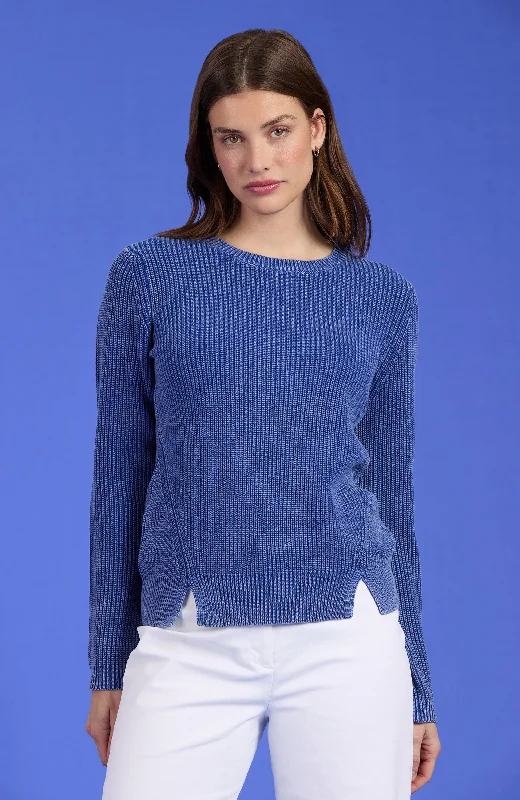 Mineral Wash Crew Neck Sweater - Sapphire Striped Floral Plaid