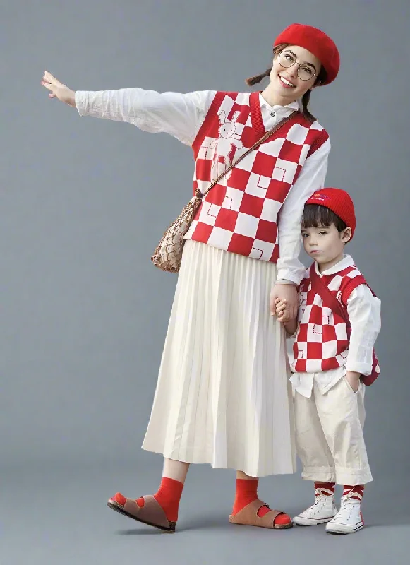Mommy and Me Checkered Sweater Vest - Matching Family Outfits Cashmere Blend Cotton Blend Poly Blend Mommy and Me Checkered Sweater Vest - Matching Family Outfits Cashmere Blend Cotton Blend Poly Blend
