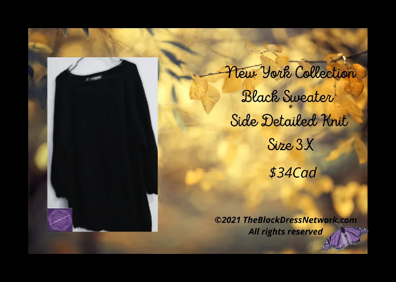 New York Collection Sweater Black 3X Crochet Detail 100% Cotton Casual Chic Turtle Neck Boat Neck Asymmetrical Neck New York Collection Sweater Black 3X Crochet Detail 100% Cotton Casual Chic Turtle Neck Boat Neck Asymmetrical Neck