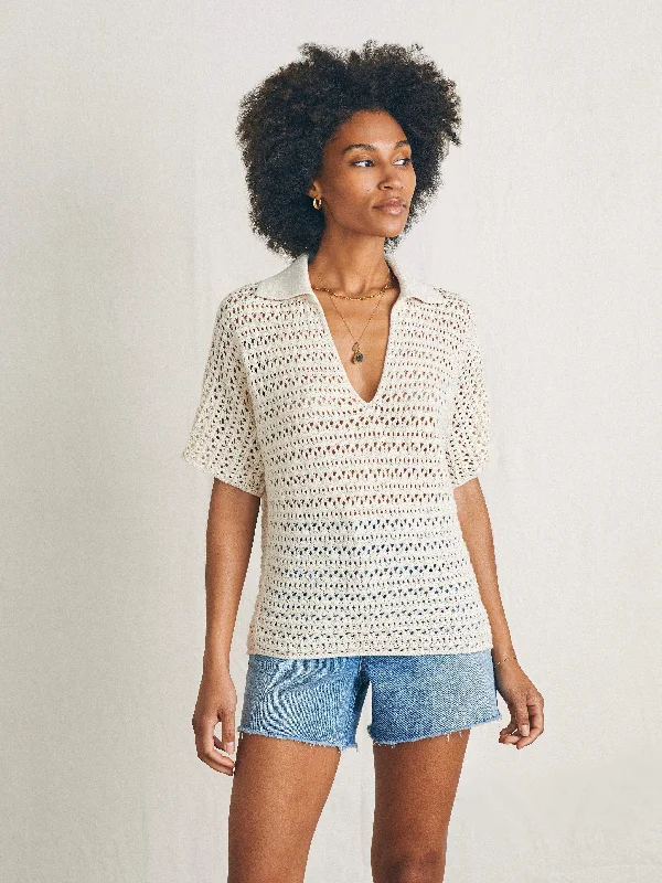 Nusa Crochet Polo Sweater - Birch