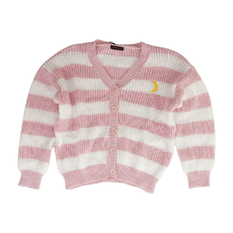 Pink Striped Cardigan Sweater Casual Formal Business