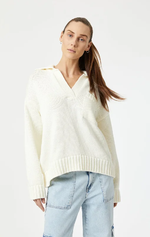 POLO SWEATER IN COCONUT MILK Fleece Fabric Down Fabric Feather Fabric