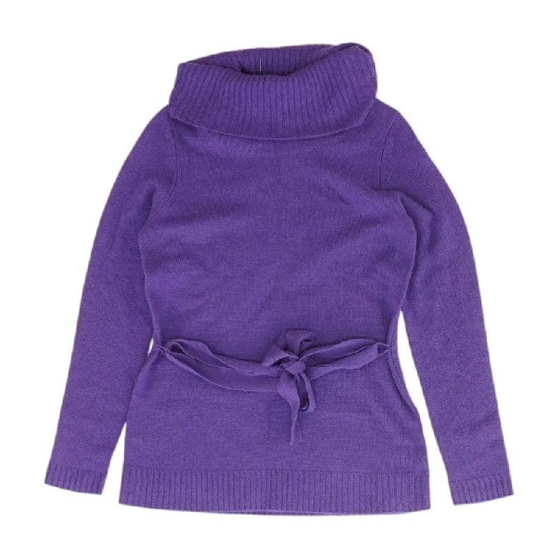 Purple Solid Cowl Neck Sweater Tailored Straight A-Line