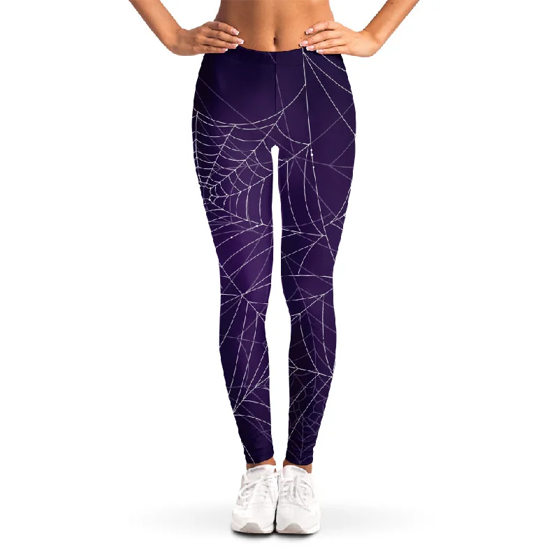 Purple Spider Web Pattern Print Women's Leggings Comfortable Printed Workout Leggings Purple Spider Web Pattern Print Women's Leggings Comfortable Printed Workout Leggings
