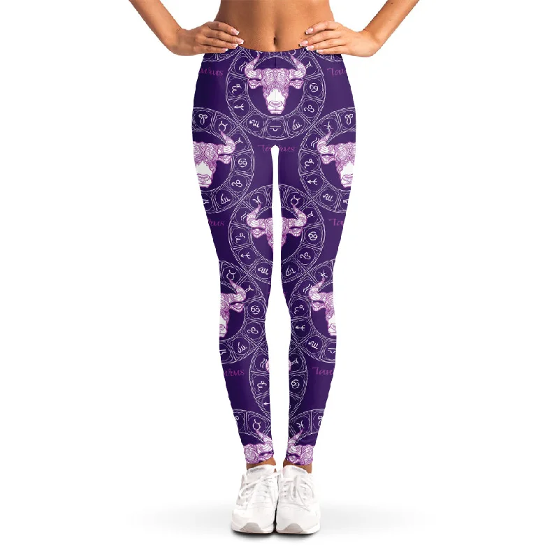 Purple Taurus Zodiac Pattern Print Women's Leggings Comfortable Cold Weather Leggings Purple Taurus Zodiac Pattern Print Women's Leggings Comfortable Cold Weather Leggings