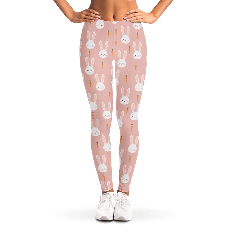 Rabbit And Carrot Pattern Print Women's Leggings Elegant Stretchy Faux Leather Leggings Rabbit And Carrot Pattern Print Women's Leggings Elegant Stretchy Faux Leather Leggings