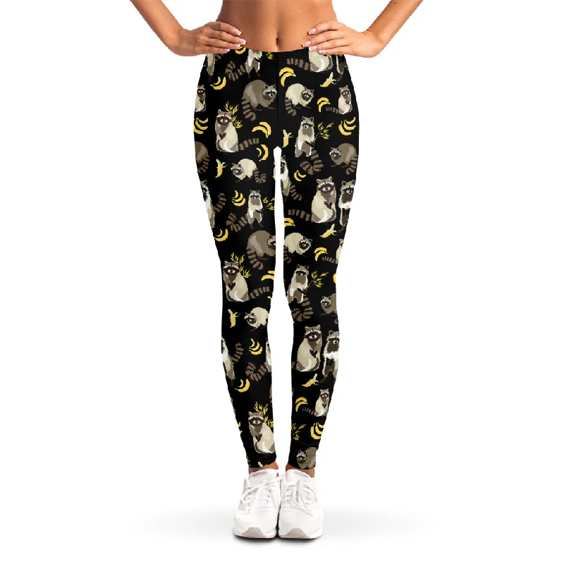 Raccoon And Banana Pattern Print Women's Leggings Comfortable Bootcut Workout Leggings Raccoon And Banana Pattern Print Women's Leggings Comfortable Bootcut Workout Leggings