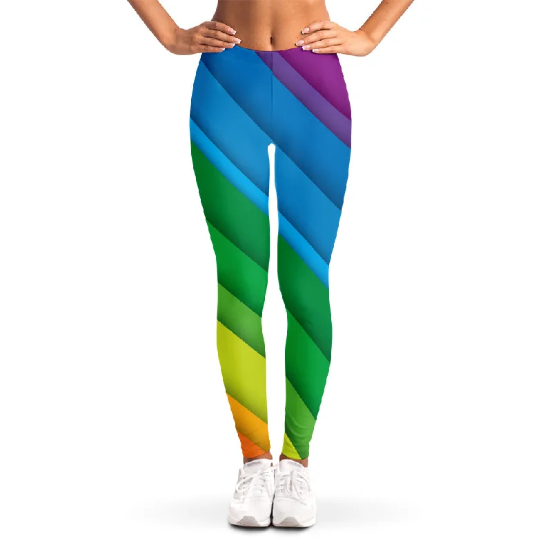 Rainbow Diagonal Lines Pattern Print Women's Leggings Stylish Stretch-Waist Leggings Rainbow Diagonal Lines Pattern Print Women's Leggings Stylish Stretch-Waist Leggings