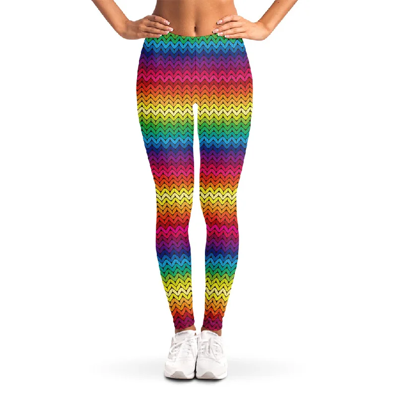 Rainbow Knitted Mexican Pattern Print Women's Leggings Trendy Cut-Out Activewear Leggings Rainbow Knitted Mexican Pattern Print Women's Leggings Trendy Cut-Out Activewear Leggings