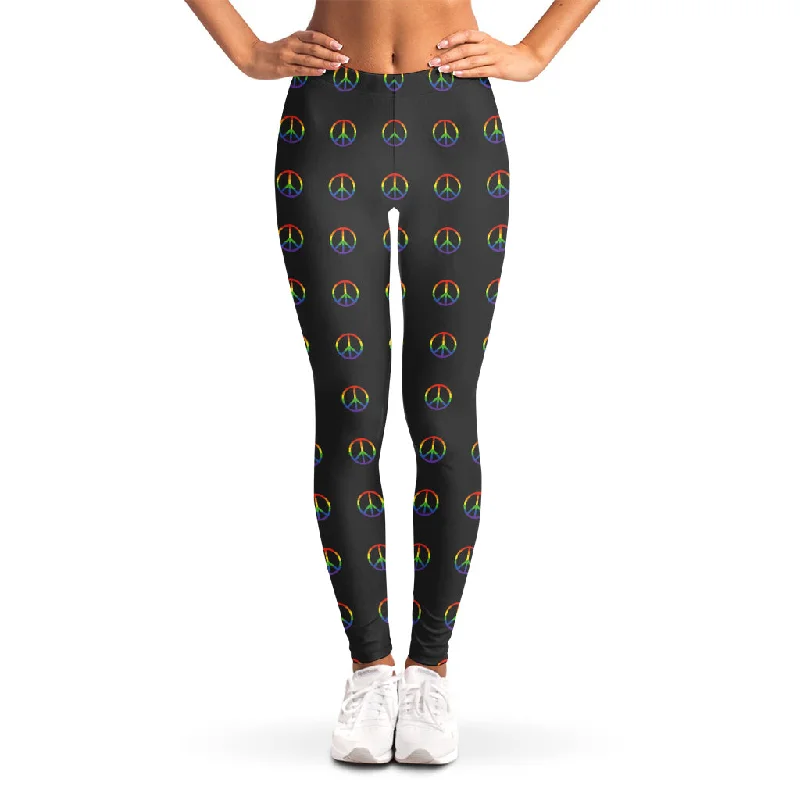 Rainbow LGBT Peace Sign Pattern Print Women's Leggings Stylish Printed Sport Leggings Rainbow LGBT Peace Sign Pattern Print Women's Leggings Stylish Printed Sport Leggings