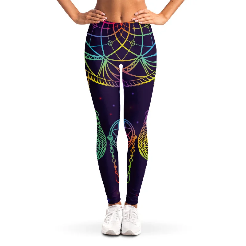 Rainbow Native Dream Catcher Print Women's Leggings Trendy Leather-Look Workout Leggings Rainbow Native Dream Catcher Print Women's Leggings Trendy Leather-Look Workout Leggings
