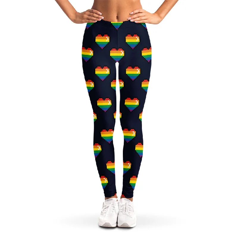 Rainbow Pixel 8-Bit LGBT Pride Heart Women's Leggings Fashionable Fitted Workout Leggings Rainbow Pixel 8-Bit LGBT Pride Heart Women's Leggings Fashionable Fitted Workout Leggings