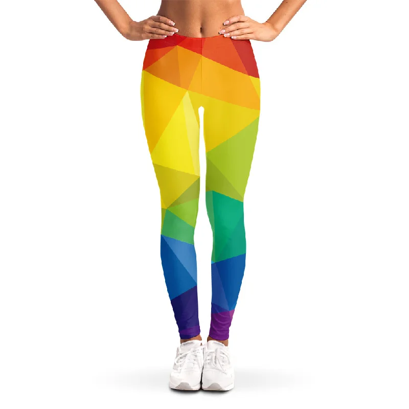 Rainbow Polygonal Geometric Print Women's Leggings Stylish Sporty Performance Leggings Rainbow Polygonal Geometric Print Women's Leggings Stylish Sporty Performance Leggings
