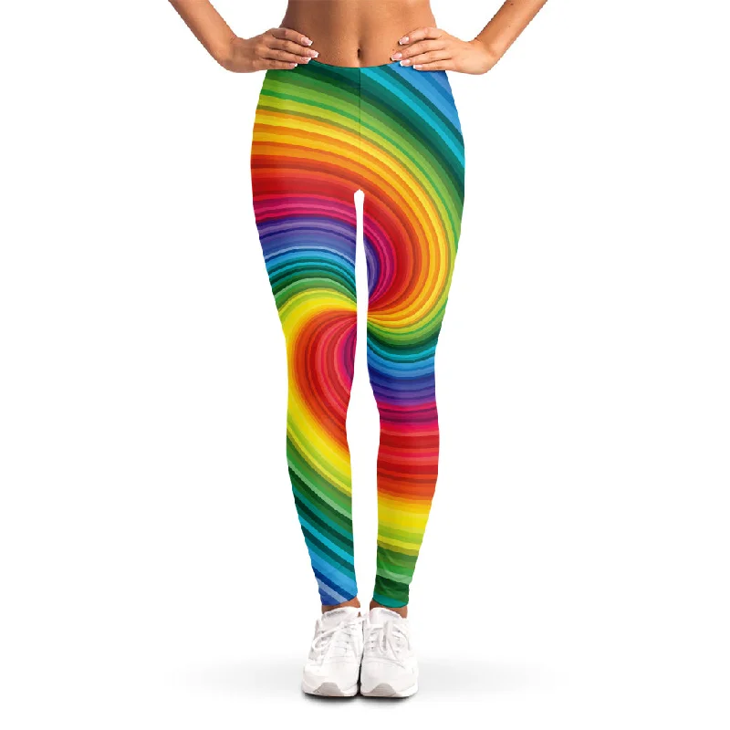Rainbow Swirl Print Women's Leggings Elegant Full-Body Leggings