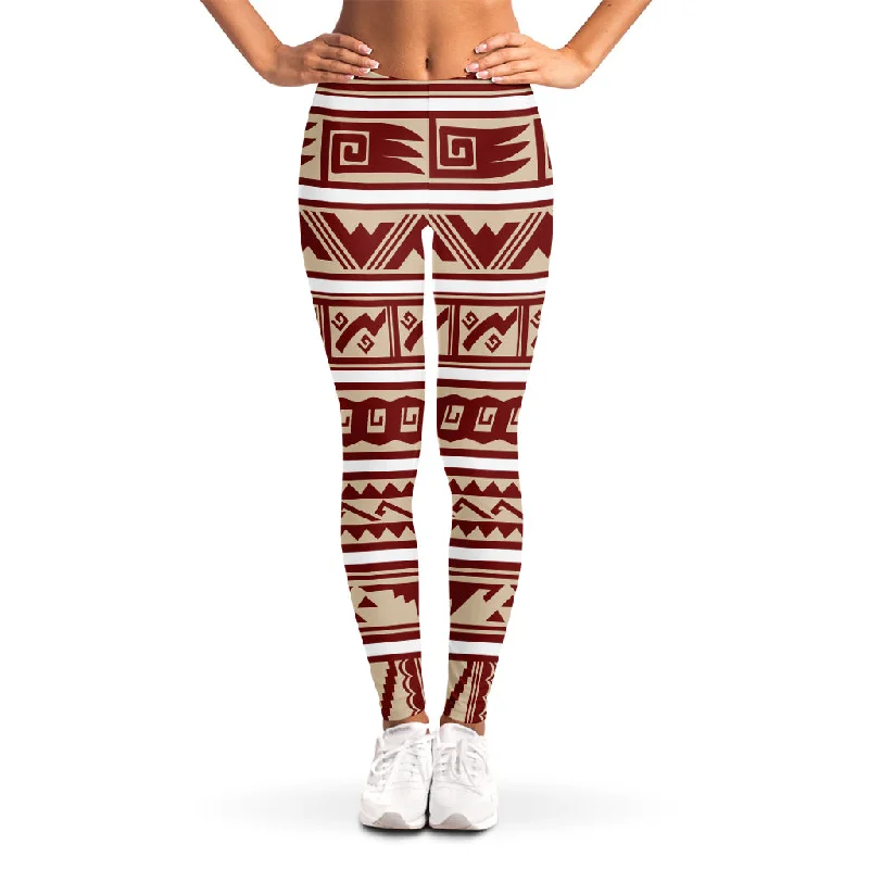 Red And Beige Southwestern Pattern Print Women's Leggings Comfortable Compression Leggings Red And Beige Southwestern Pattern Print Women's Leggings Comfortable Compression Leggings