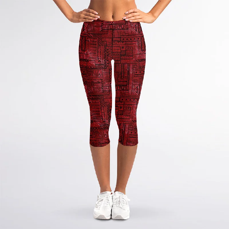Red And Black African Ethnic Print Women's Capri Leggings Comfortable Tummy Shaping Leggings Red And Black African Ethnic Print Women's Capri Leggings Comfortable Tummy Shaping Leggings