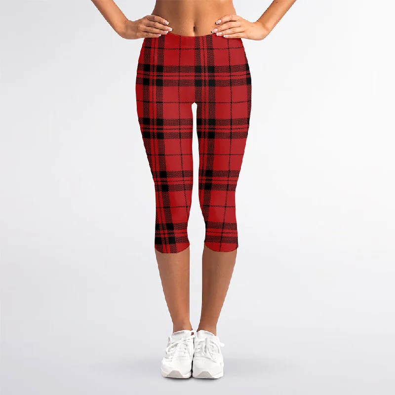 Red And Black Tartan Pattern Print Women's Capri Leggings Trendy Seamless Fit Leggings Red And Black Tartan Pattern Print Women's Capri Leggings Trendy Seamless Fit Leggings