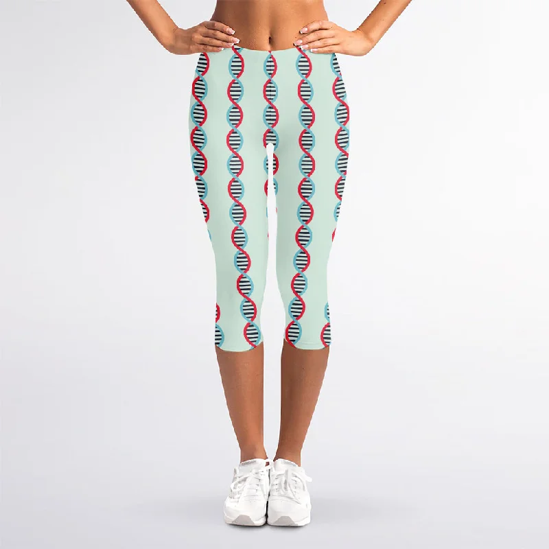 Red And Blue DNA Pattern Print Women's Capri Leggings Fashionable High-Rise Leggings Red And Blue DNA Pattern Print Women's Capri Leggings Fashionable High-Rise Leggings