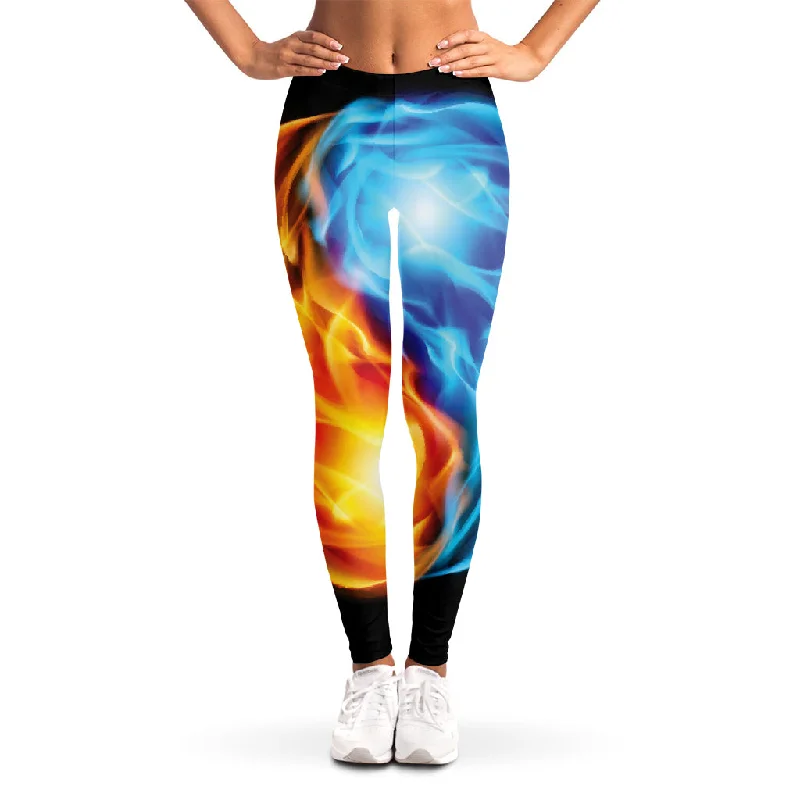 Red And Blue Fire Yin Yang Print Women's Leggings Stylish Sporty Performance Leggings Red And Blue Fire Yin Yang Print Women's Leggings Stylish Sporty Performance Leggings