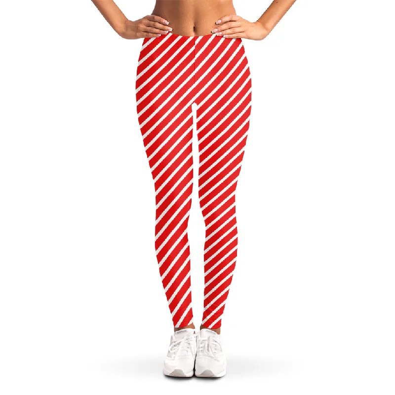 Red And White Candy Cane Pattern Print Women's Leggings Stylish Athletic Wear Leggings Red And White Candy Cane Pattern Print Women's Leggings Stylish Athletic Wear Leggings