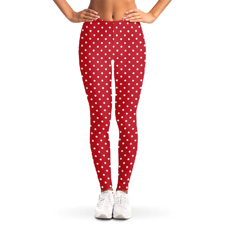 Red And White Christmas Dots Print Women's Leggings Fashionable Printed Legging Pants Red And White Christmas Dots Print Women's Leggings Fashionable Printed Legging Pants