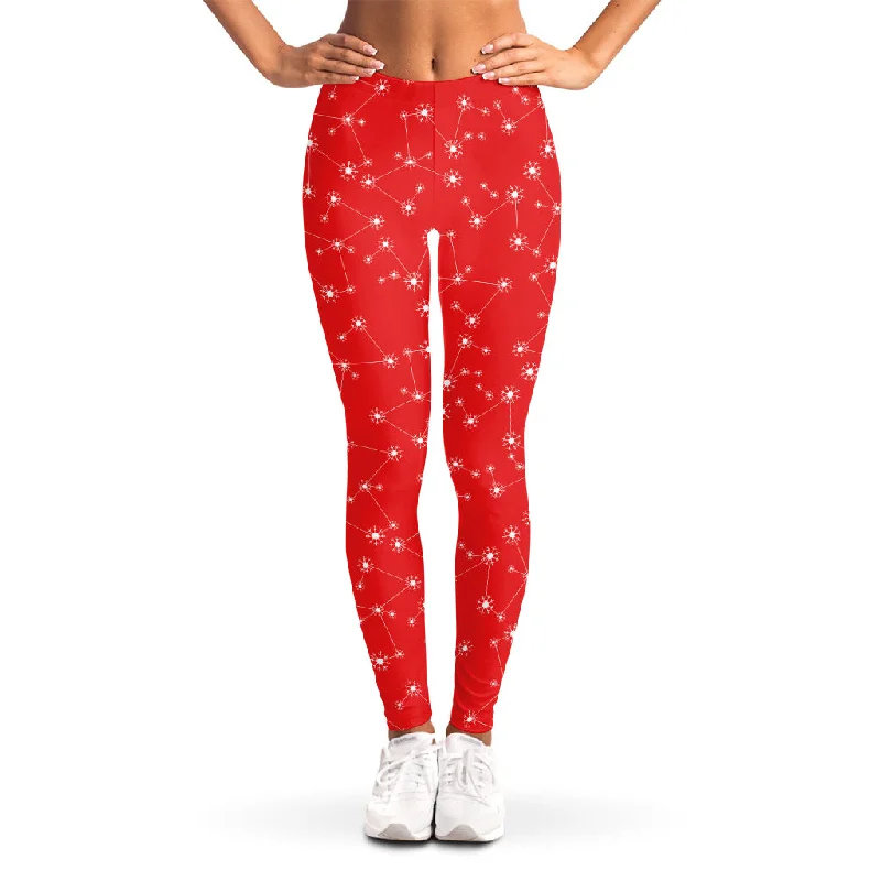 Red And White Snowflake Pattern Print Women's Leggings Stylish Patterned Active Leggings Red And White Snowflake Pattern Print Women's Leggings Stylish Patterned Active Leggings