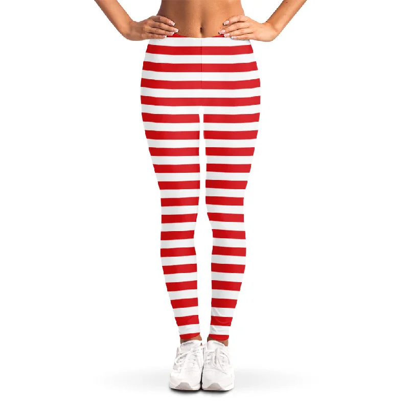Red And White Striped Pattern Print Women's Leggings Comfortable Workout Fitness Leggings Red And White Striped Pattern Print Women's Leggings Comfortable Workout Fitness Leggings