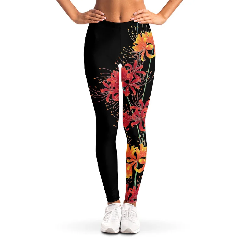 Red And Yellow Japanese Amaryllis Print Women's Leggings Stylish Lightweight Leggings Red And Yellow Japanese Amaryllis Print Women's Leggings Stylish Lightweight Leggings