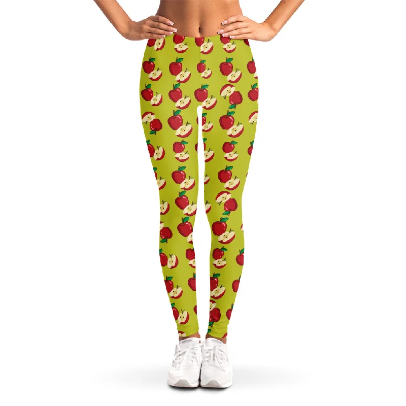 Red Apple Fruit Pattern Print Women's Leggings Fashionable Minimal Active Leggings
