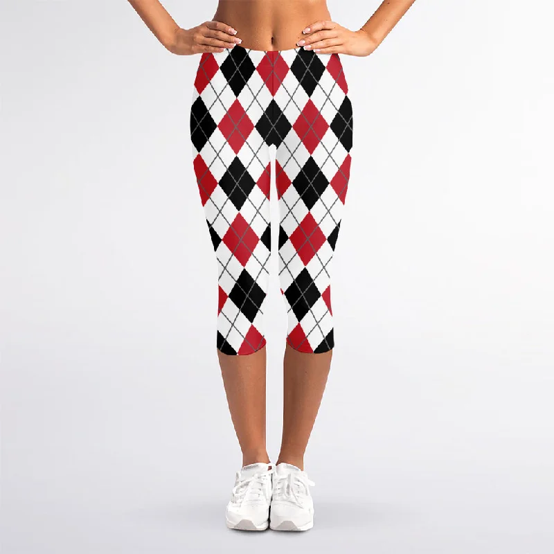 Red Black And White Argyle Pattern Print Women's Capri Leggings Cozy Full-Length Workout Leggings Red Black And White Argyle Pattern Print Women's Capri Leggings Cozy Full-Length Workout Leggings