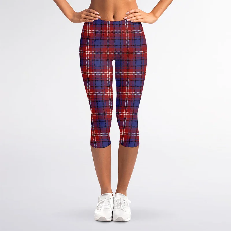 Red Blue And White Tartan Pattern Print Women's Capri Leggings Trendy Sports Performance Leggings Red Blue And White Tartan Pattern Print Women's Capri Leggings Trendy Sports Performance Leggings