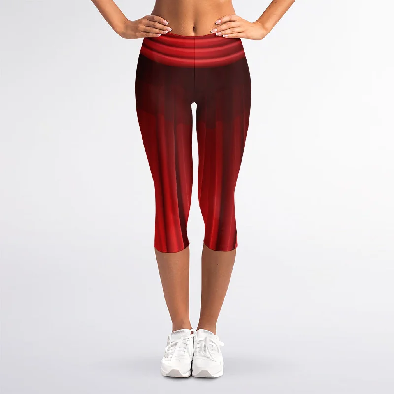 Red Curtain Theater Print Women's Capri Leggings Fashionable Minimal Active Leggings Red Curtain Theater Print Women's Capri Leggings Fashionable Minimal Active Leggings