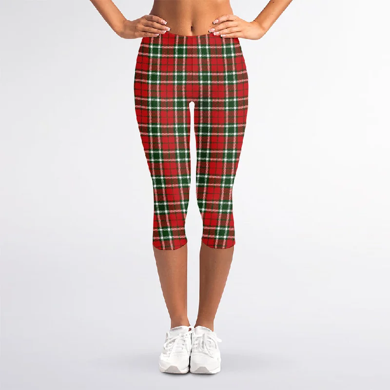 Red Green And White Tartan Pattern Print Women's Capri Leggings Trendy Cold Weather Tights Red Green And White Tartan Pattern Print Women's Capri Leggings Trendy Cold Weather Tights