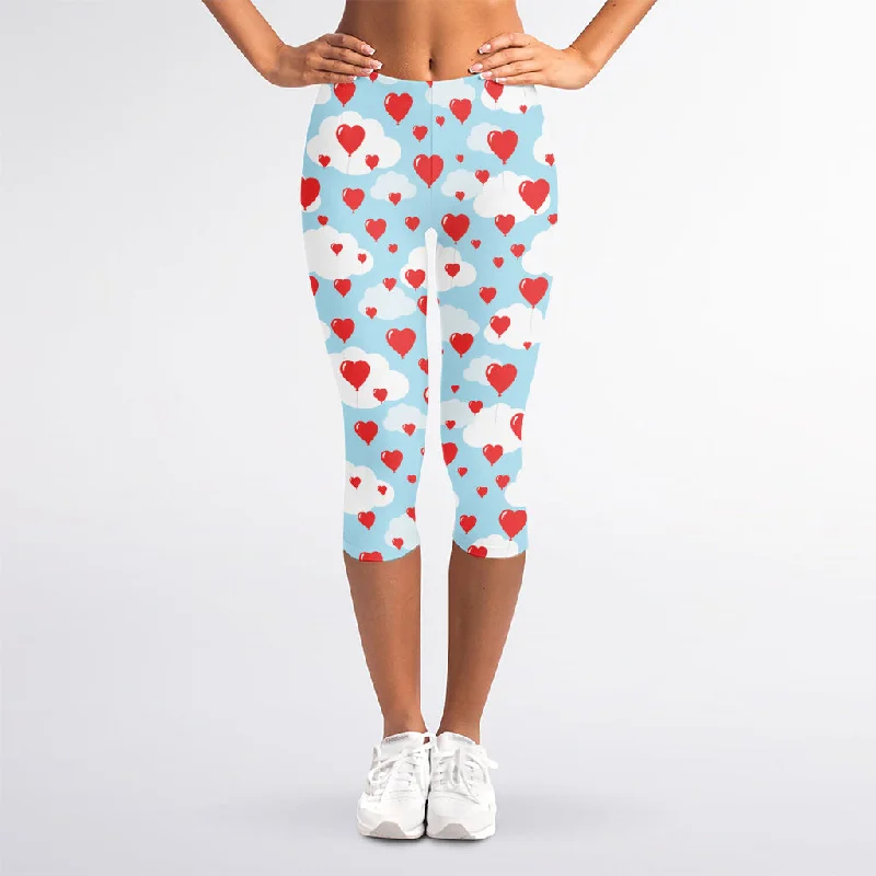 Red Heart Balloon Pattern Print Women's Capri Leggings Fashionable High-Rise Workout Leggings Red Heart Balloon Pattern Print Women's Capri Leggings Fashionable High-Rise Workout Leggings