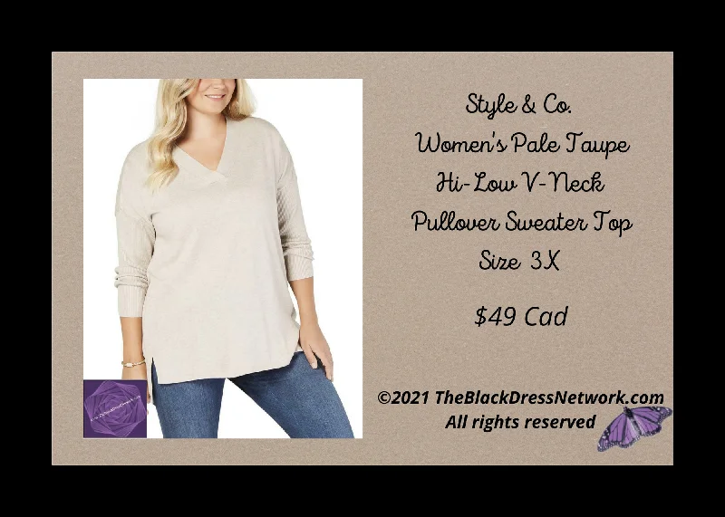 Style and CO Pale Taupe sweater V neck high low Plus 3X Wool Sweater Cotton Sweater Cashmere Sweater Style and CO Pale Taupe sweater V neck high low Plus 3X Wool Sweater Cotton Sweater Cashmere Sweater