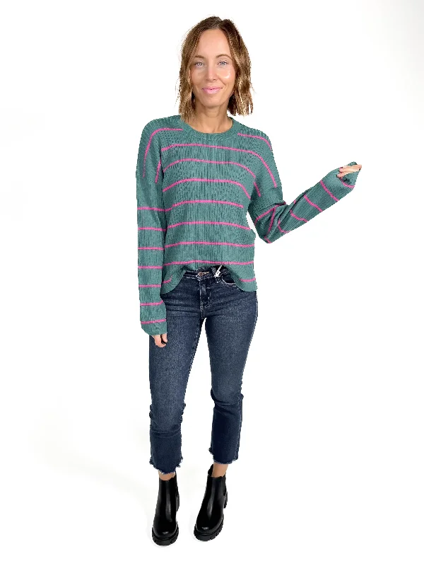 Baker Stripe Sweater- TEAL