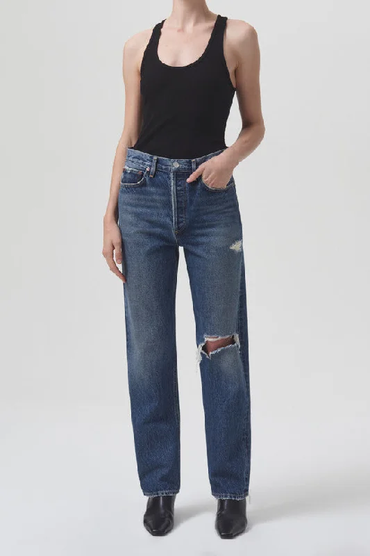 Agolde 90'S Pinch Waist High Rise Straight Jeans in Playground Fashionable Frayed Hem Denim Agolde 90'S Pinch Waist High Rise Straight Jeans in Playground Fashionable Frayed Hem Denim
