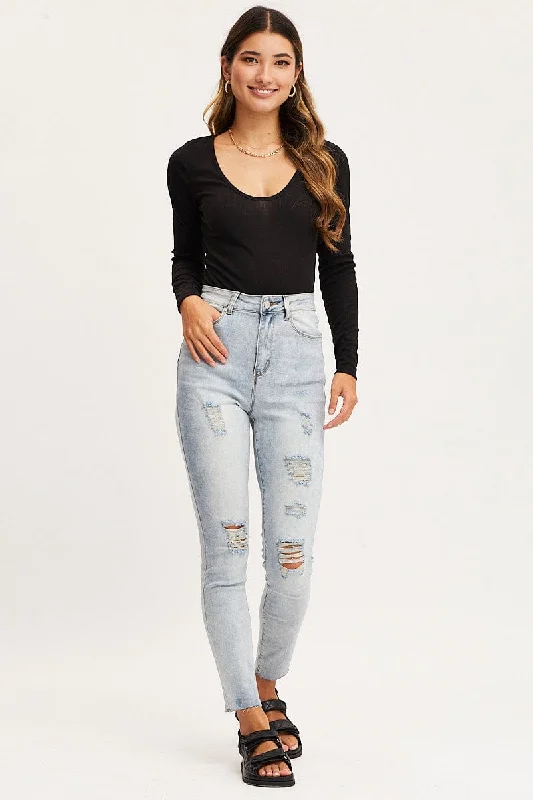 Blue Skinny Denim Jeans High Rise Chic Dark-Wash Skinny Jeans