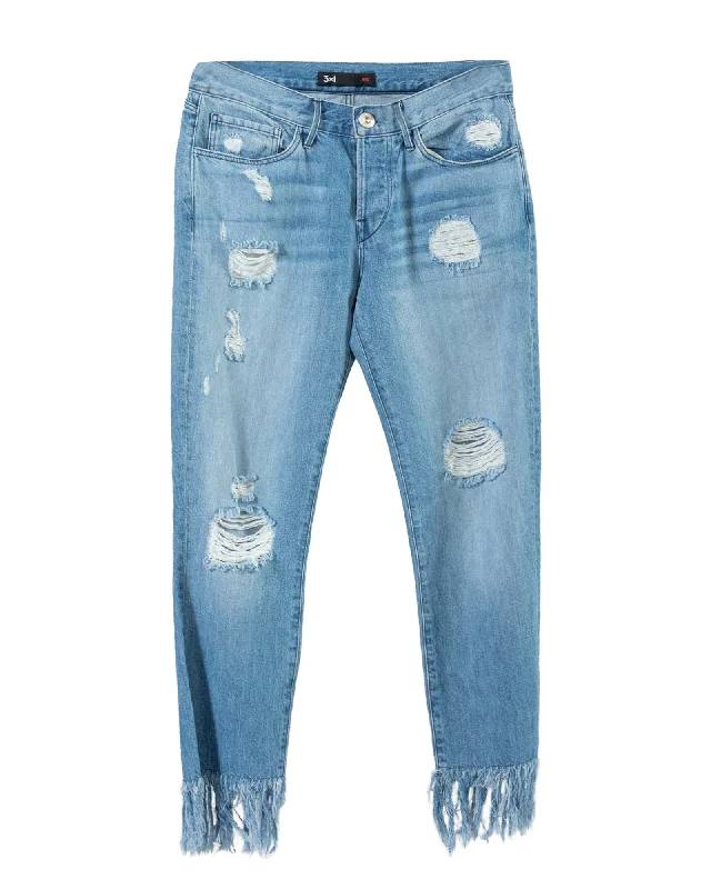 Crop Fringe Jeans Classic Slim Fit Jeans