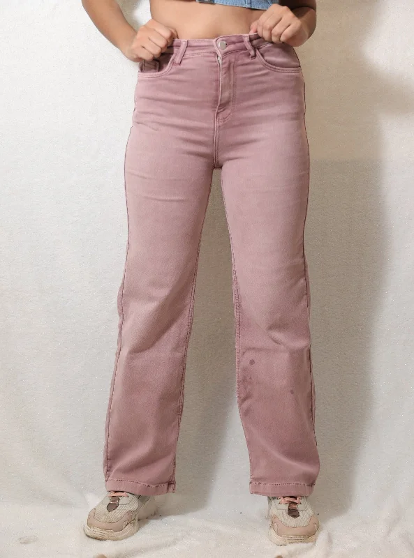 High Rise Peach Colour Straight Fit Jeans