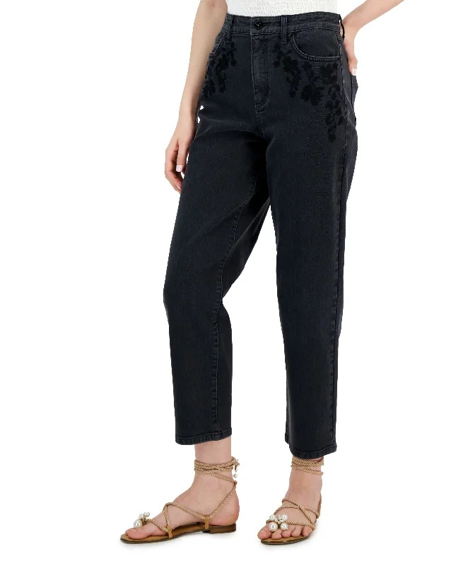 INC International Concepts Womens Embroidered Pocket High Rise Straight Leg Jeans Fashionable Raw Hemmed Jeans INC International Concepts Womens Embroidered Pocket High Rise Straight Leg Jeans Fashionable Raw Hemmed Jeans