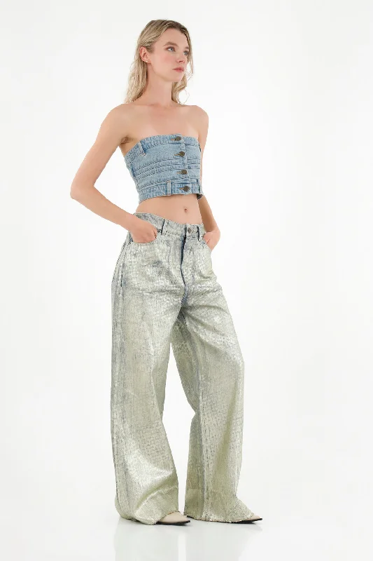 Women's Metallic Wide-Leg Jeans Comfortable Stretch Fit Jeans