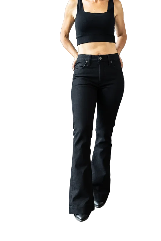 Kimes Ranch Women's High Rise Black Jeans Fashionable Raw Edge Jeans