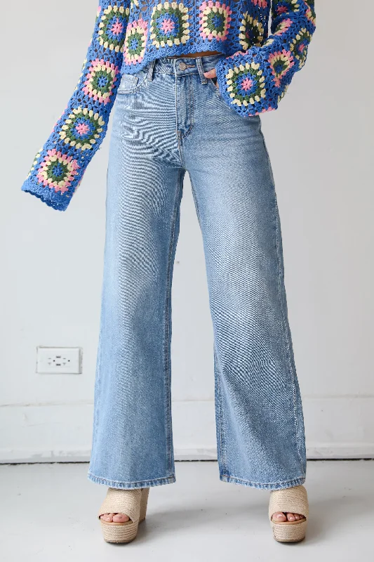 Lainey Medium Wash Wide Leg Jeans Stylish High-Waist Skinny Denim