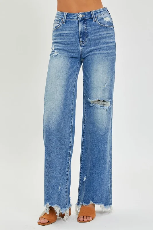 RISEN High Rise Frayed Hem Wide Leg Jeans Trendy Low-Rise Bootcut Jeans
